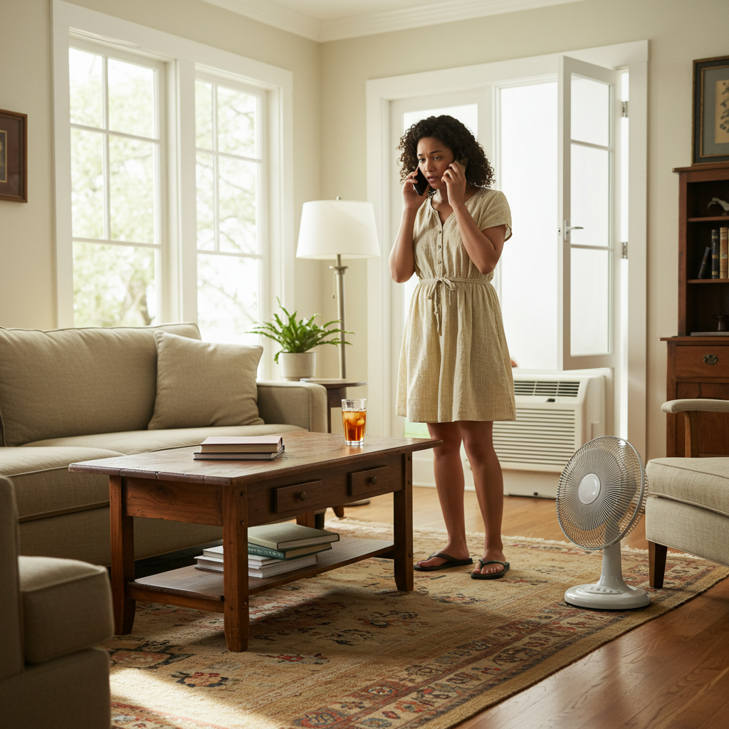 Air Conditioning & Heating Technician servicing an AC unit